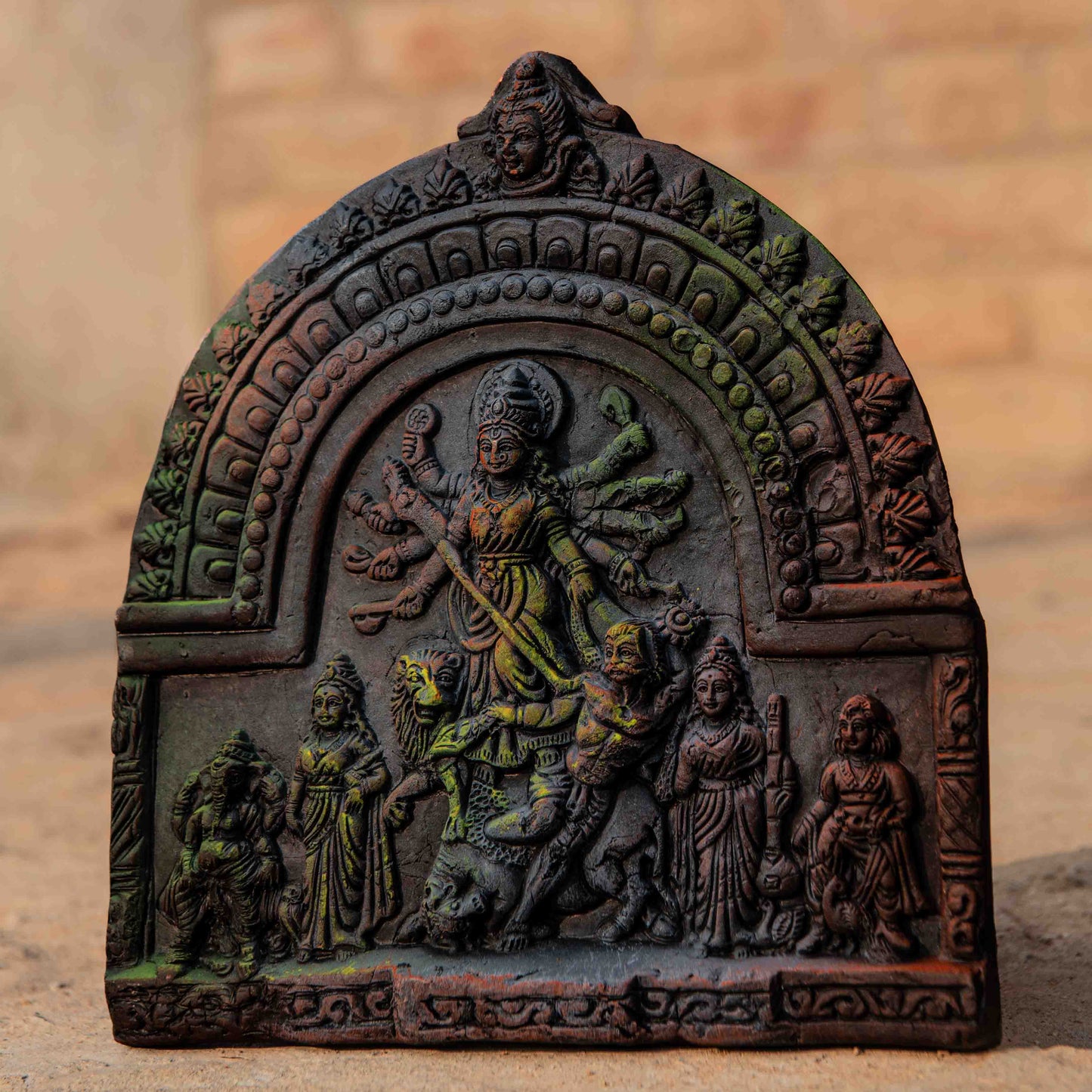 Durga Tri-color Terracotta Wall Hanging