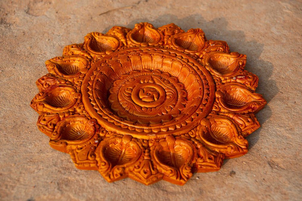 Terracotta Diya with 11 Face Oil Lamp Pradip