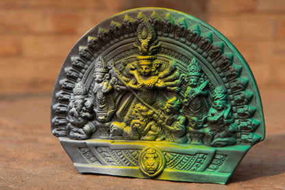 Durga Terracotta Tri-color Sculpture
