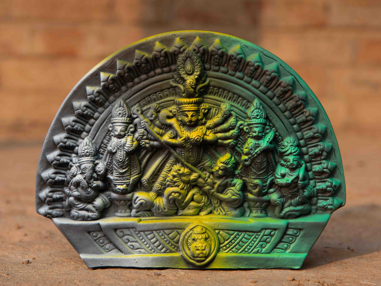 Durga Terracotta Tri-color Sculpture